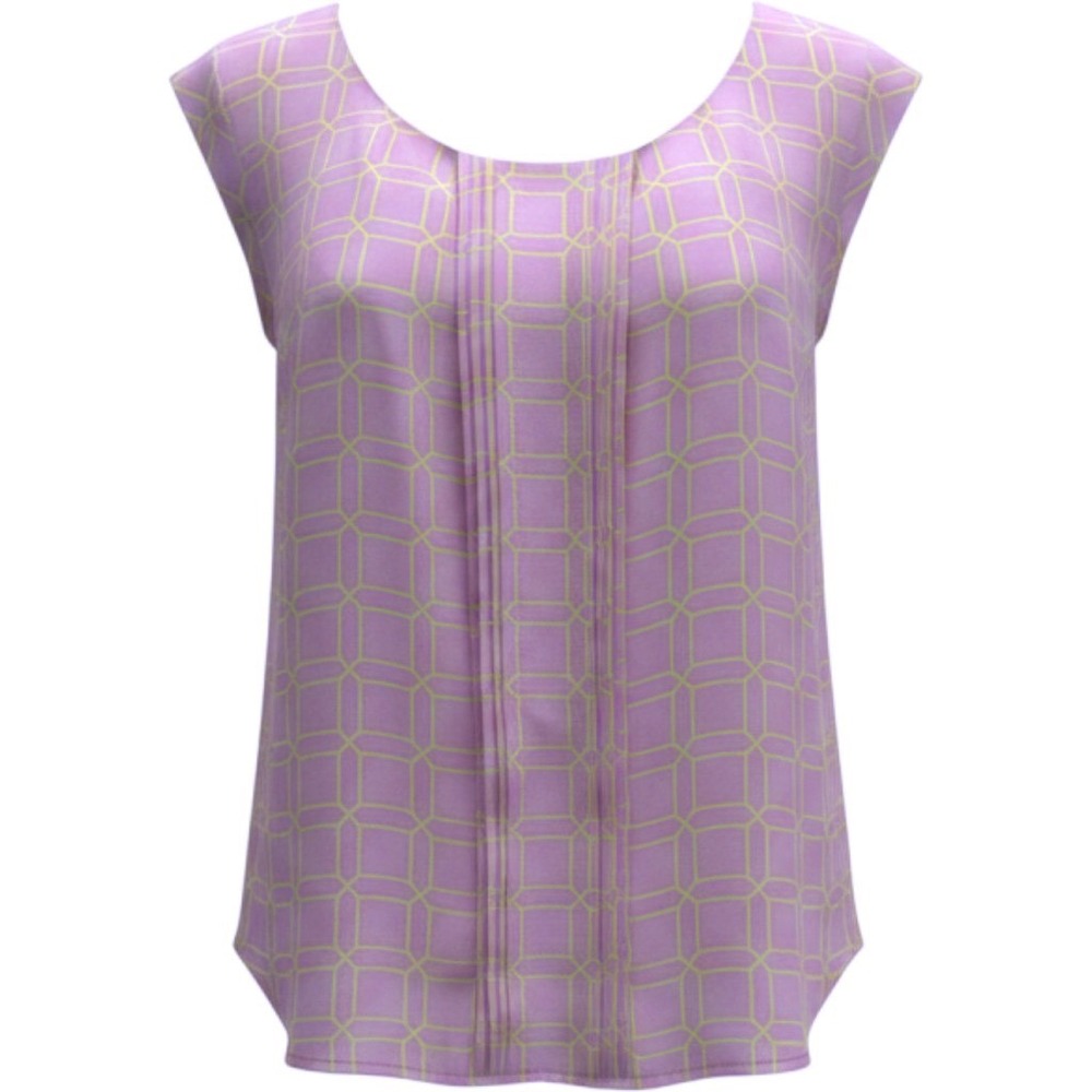 Candies Purple Lime Green Geometric Pleated Keyhole Sleeveless Blouse XL RN73277